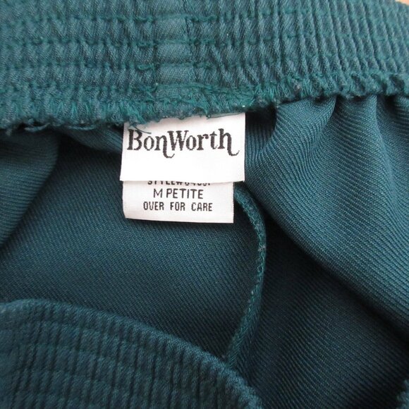 BonWorth Slacks Womens Medium Petite Pull-On Waist Pockets Green Cotton Blend - Picture 3 of 6